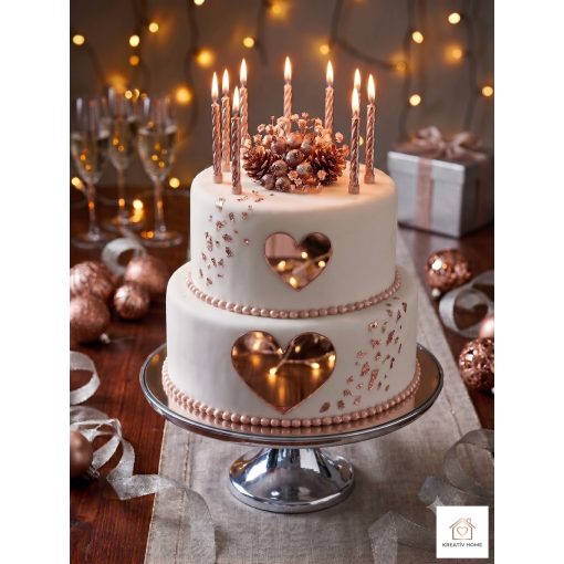 Tükör rosegold szívecske torta dekoráció 2 db /szett